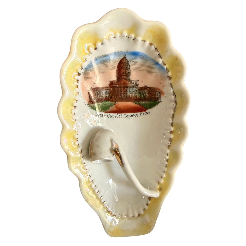 Vintage Pipe‑Rest Ashtray – Topeka Kansas Capitol, Made in Germany Early 20th C